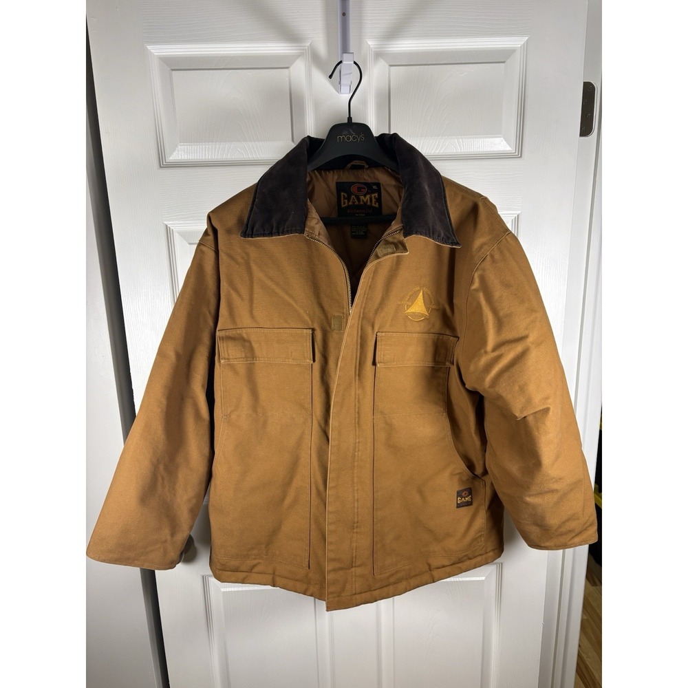 GAME Workwear Canvas Chore Jacket Mens XL Brown Corduroy Collar Quilted Coat